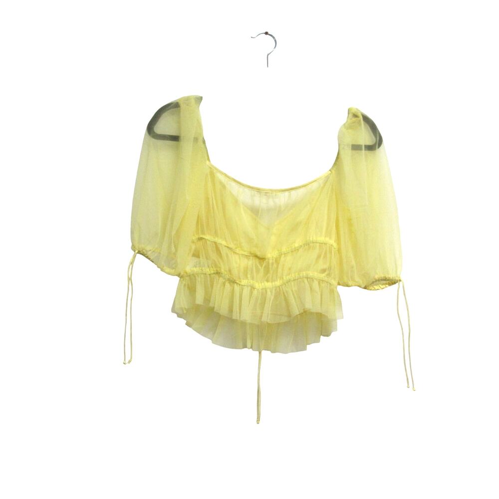 For Love & Lemons Yellow Mesh Sunshine  Size Large Crop Top - Picture 5 of 5